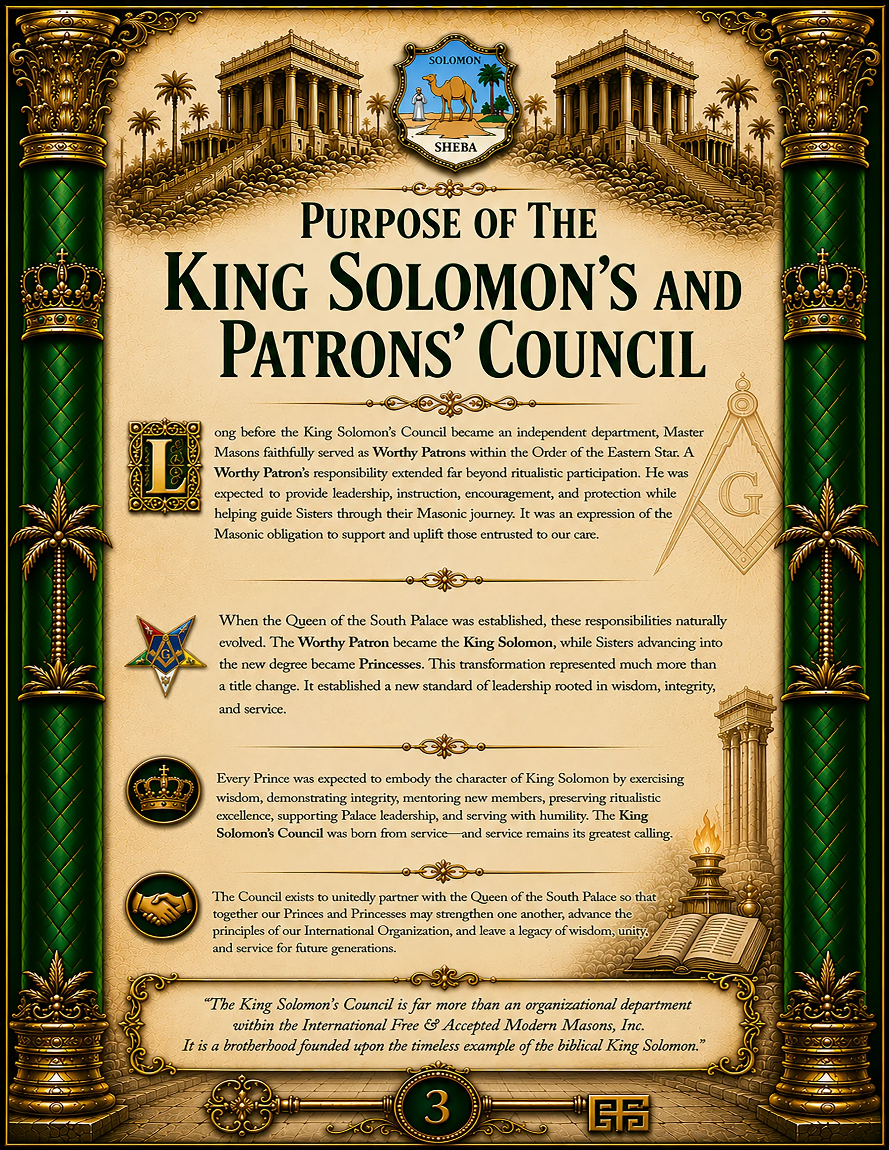 Purpose of the King Solomon's and Patrons' Council historical presentation